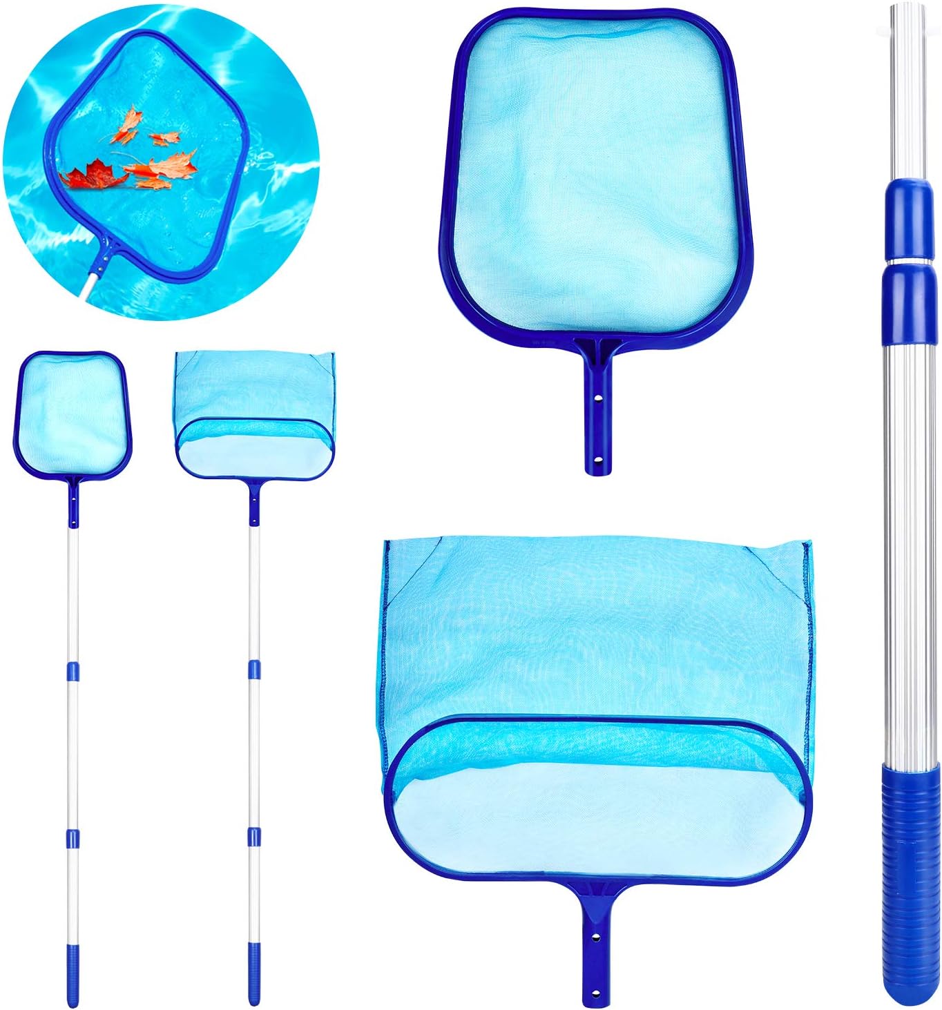 Familybox 3 IN 1 Swimming Pool Skimmer Set with Premium Deep Bag Leaf Rake, Heavy Duty Adjustable Telescopic Aluminium Pole and Flat Fine Mesh Net For Cleaning Floating Pool, Spas & Hot Tubs