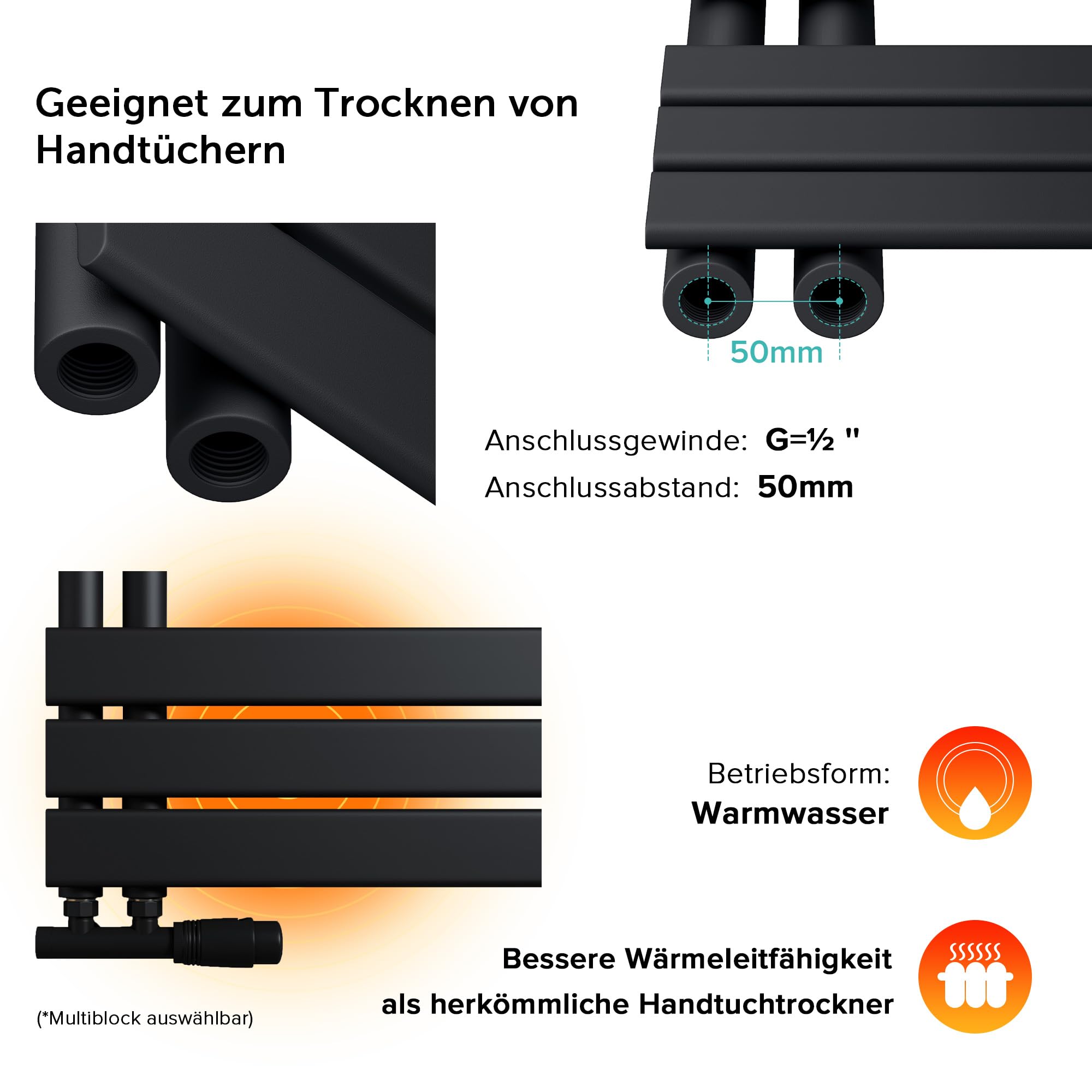 doporro Heizkörper Bad Handtuchheizkörper 159x60cm Badezimmer Seitenanschluss Anthrazit