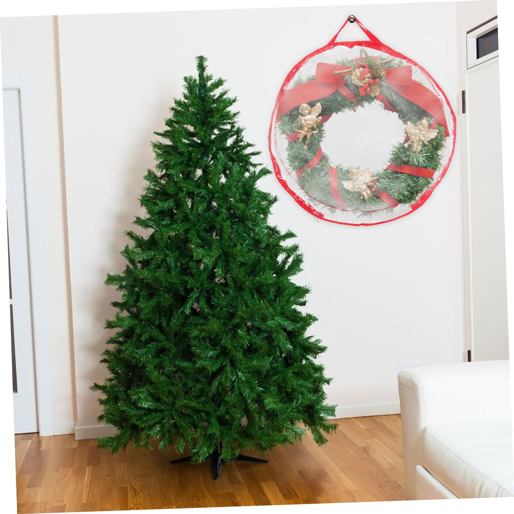 Garneck Large Capacity Christmas Wreath Storage Bag Transparent Holiday Wrapping Bag for Wreaths for Christmas Decoration Organization