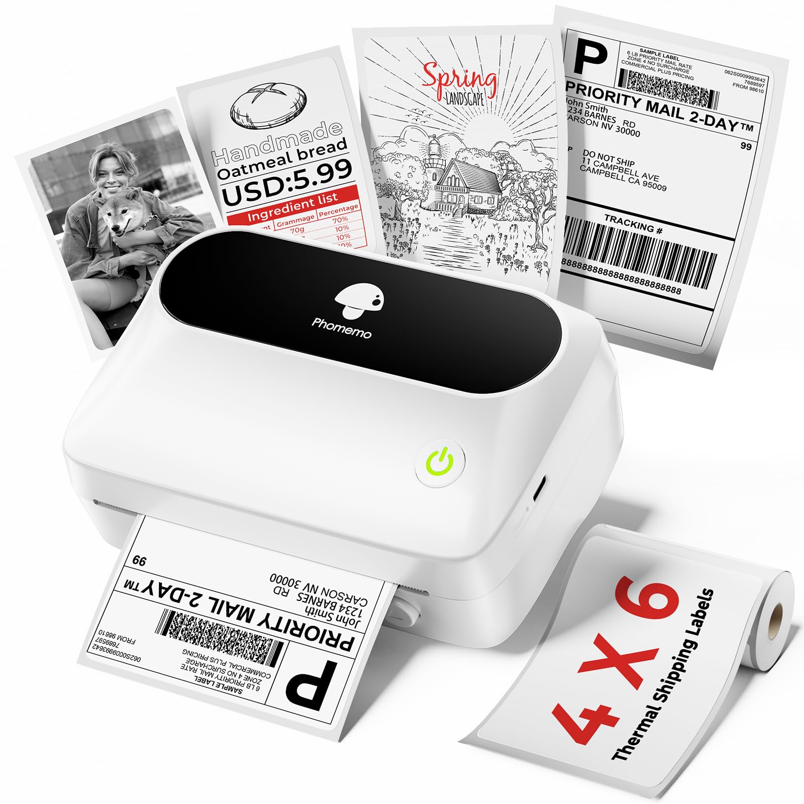 Phomemo M421 Impresora de Etiquetas, 4-Inch Impresora Etiquetas Autoadhesivas de Código de Barras, Retail, Pequeña Empresa, Etiquetadora Térmica con 1 4x6 Rollos de Etiquetas