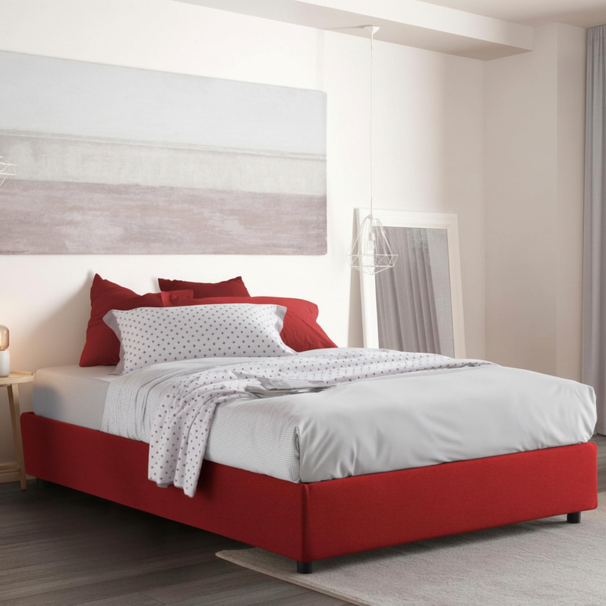 Letto Matrimoniale Maria, Letto Contenitore con Rivestimento in Tessuto, 100% Made in Italy, Apertura Frontale, Adatto per Materasso Cm 160x200, Rosso