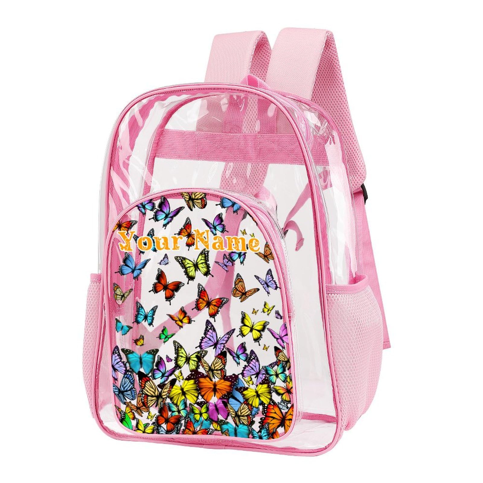 ZCJB-WSRY Custom Butterfly Clear Backpack Heavy Duty for Girls Kids Boys Women Men - Large Cute PVC Butterflies Theme Printing Transparent Backpacks