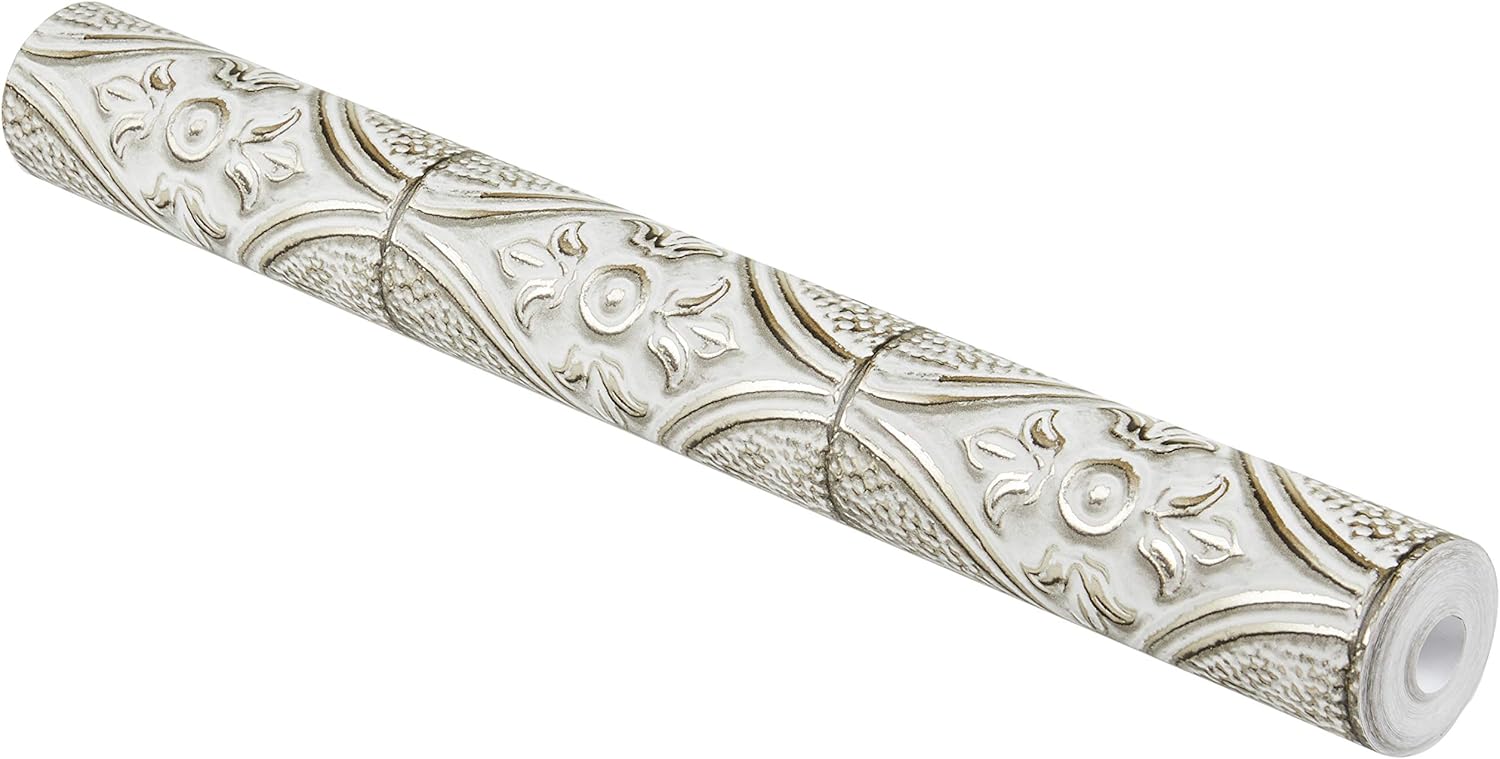 Brewster Brasserie Tin Ceiling Tile Wallpaper, White, 20.5-Inch x 33 ft