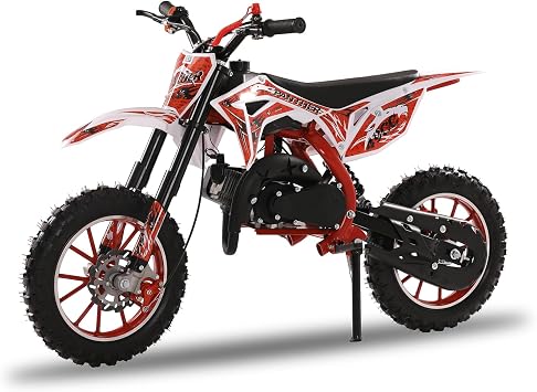 50cc Kids Dirt Bike, 2-Stroke Gas Bike, Dirt Bike for Kids 8-14, Gas Power Bike with 10" Wheel & Front Rear Disc Brakes, Off Road Mini Motorcycle Max Speed 40KM/H Red