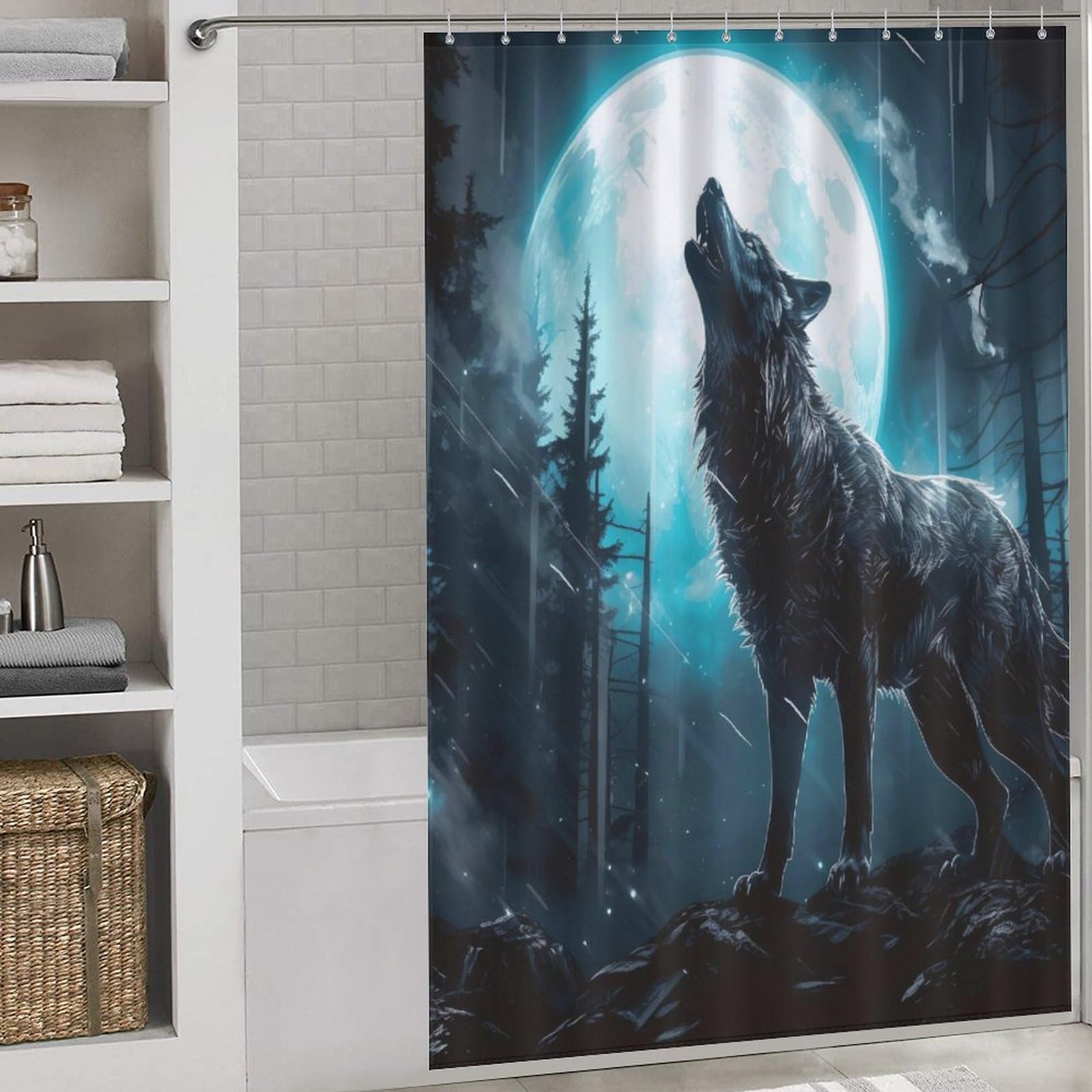 Rideau de douche loup lavable et rideau de bain imperméable