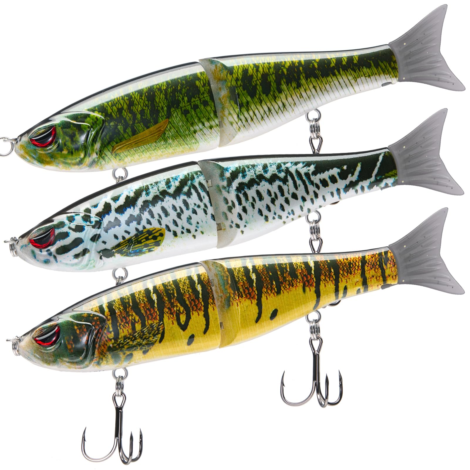 BASSDASH SwimShad Glide Baits Jointed Swimbait Bass Pike Salmon Trout Muskie Fishing Lure,3-Pack