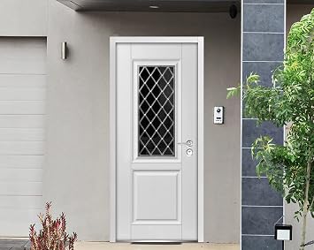 VDOMDOORS Front Exterior Prehung Steel Door 36 x 80 inches Right Hand Inswing/Ballucio 1709 White Enamel/Panel Inserts Single Classic Painted White