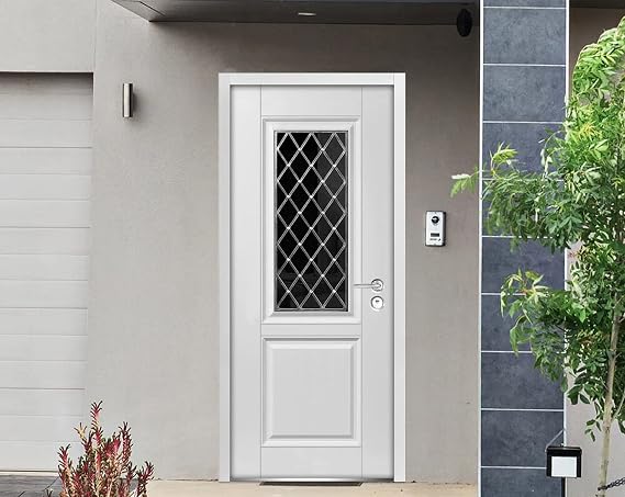 VDOMDOORS Front Exterior Prehung Steel Door 36 x 80 inches Right Hand Inswing/Ballucio 1709 White Enamel/Panel Inserts Single Classic Painted White