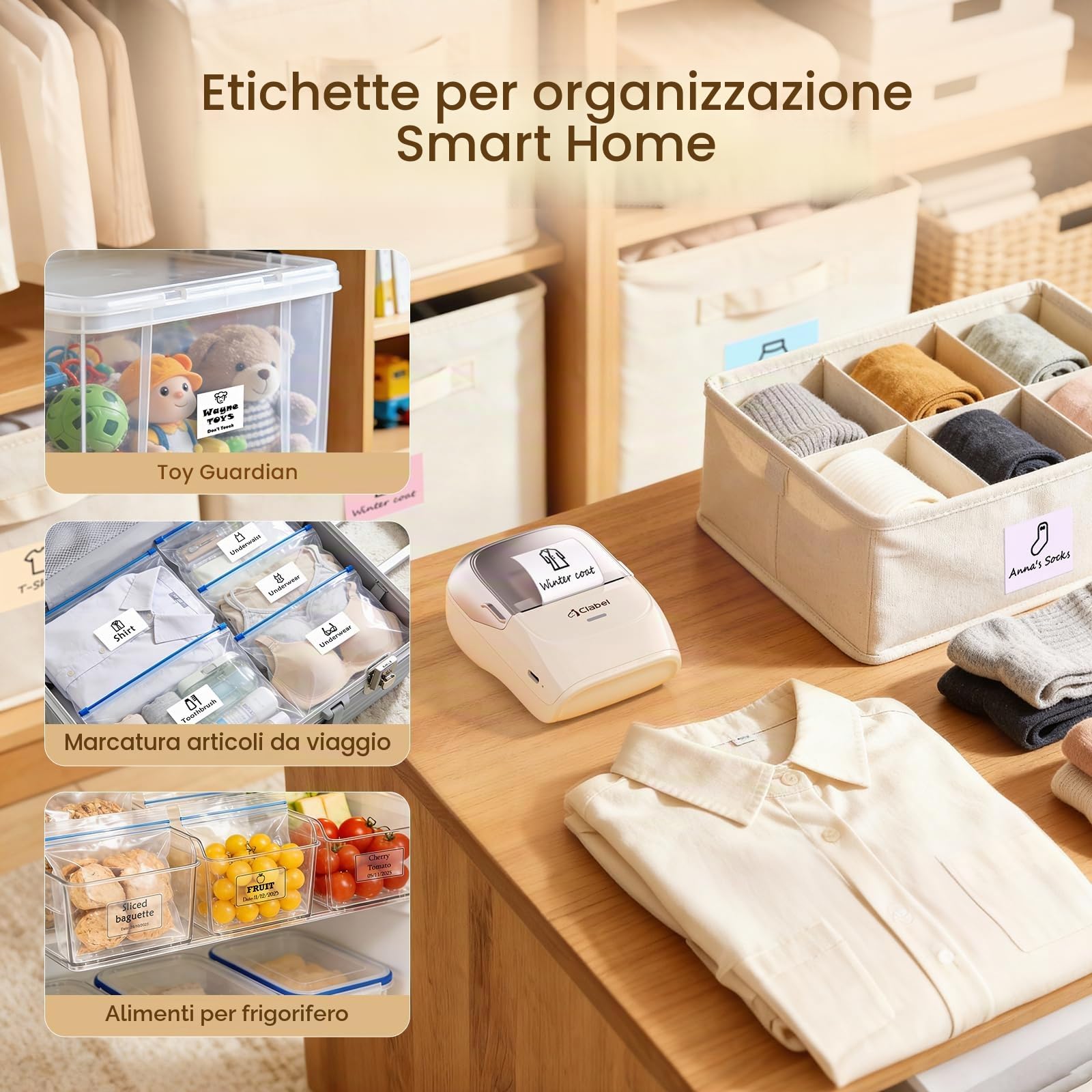 CLABEL 221B Stampante per etichette Bluetooth portatile, etichette a cuore per confezioni regalo | Etichette termiche impermeabili 48×38 mm, 180 pezzi/rotolo, senza inchiostro, design a cuore a 4 colo