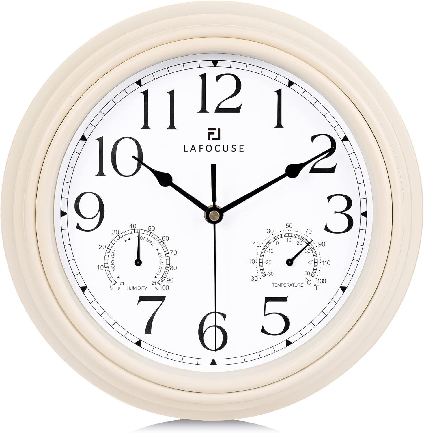 Lafocuse Beige Ivory White Retro Wall Clock with Thermometer and