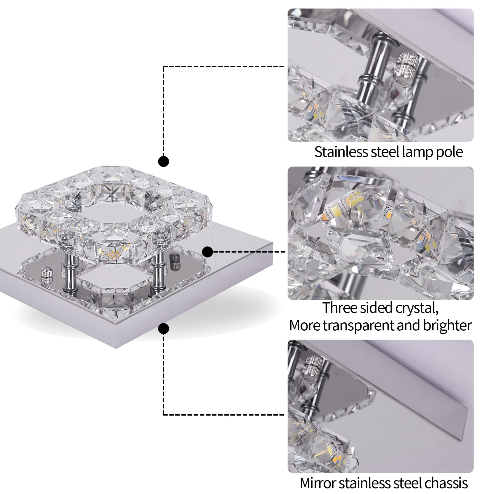 GreeLustr Mini Kristall Kronleuchter LED Moderne Kristall Deckenleuchte, Austauschbare Pendelleuchte Quadrat K9 Crystal Einbauleuchte Edelstahl Deckenlampe für Hall, Wohnzimmer, Esszimmer