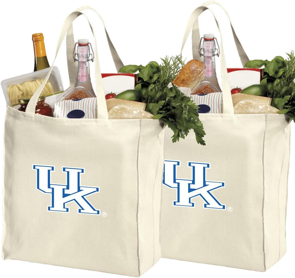 Broad Bay Reusable University of Kentucky Shopping Bags or Kentucky Wildcats Grocery Bag 2Pc SET NATURAL COTTON