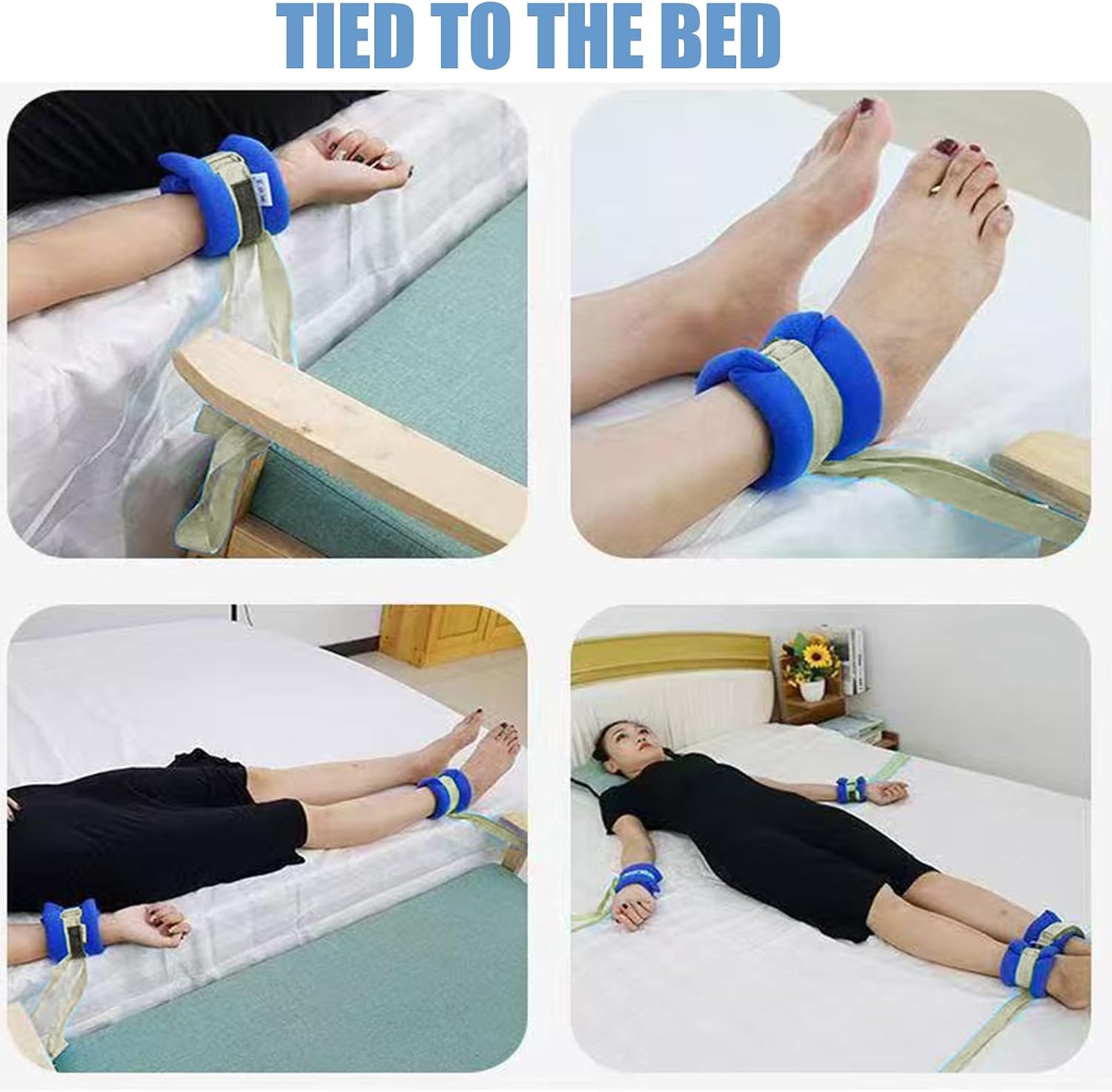 BedRestraints Belts for Wrists and Ankles - 4Pcs Restraints for Bed Without Headboard,Restraints for Elderly Dementia Patients,Limb Holder Movement Limited Ties for Hands or Legs