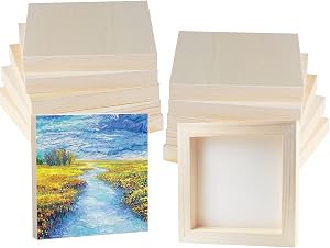 12 Pack Blank wood canvas 5 x 5 inch Unfinished Wooden Canvas Board Wooden Painting Panels Wooden Canvas Board for Painting Painting Pouring Burning and DIY Craft Projects