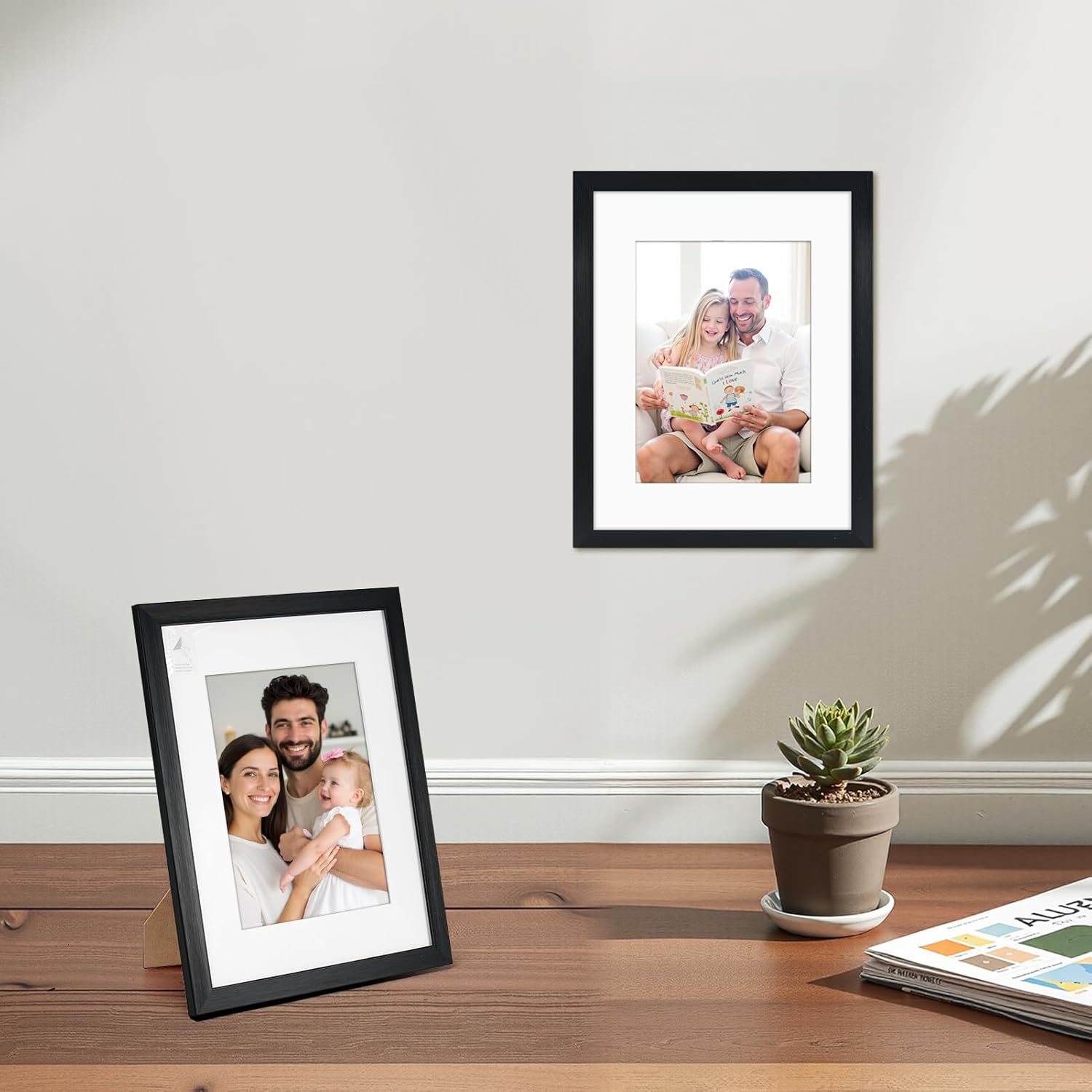 Giftgarden Black 8.5x11 Picture Frame Set of 8, Matted to 6x8 Picture or 8.5 x 11 Inch Certificate Award Document without Mat, Wall and Tabletop Display