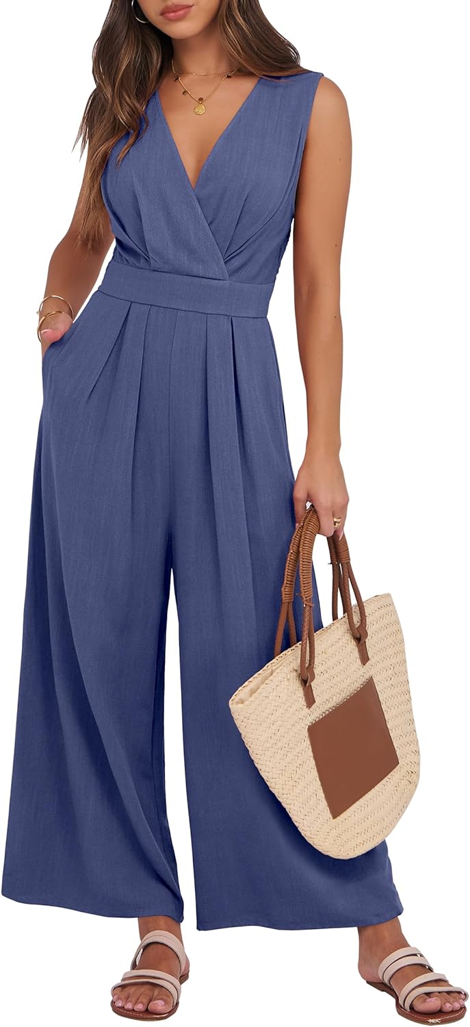 ANRABESS Women Jumpsuits Sleeveless V Neck Elegant Dressy Casual Backless One Piece Pants Romper 2025 Summer Outfits Dark Blue Large
