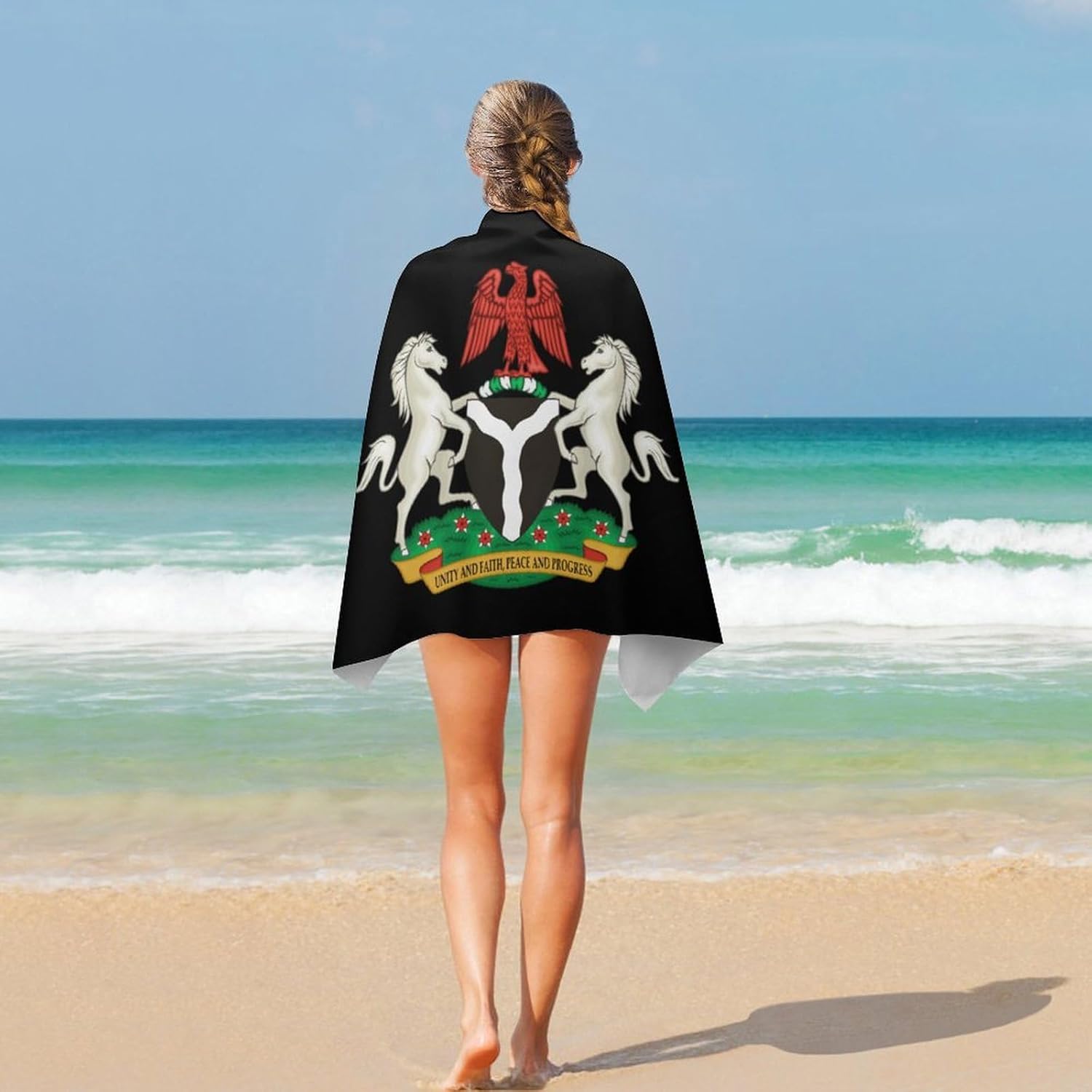 Coat of Arms of Nigeria Oversized Beach Towel Soft Absorbent Pool Bath Swim Towels for Adults Travel Vacation Gifts 130x80cm