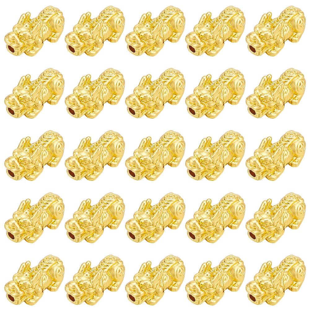BENECREAT 18Pcs 24k Gold Plated Spacer Bead, 3D Metal Chinese Fengshui Lucky Alloy Bead for Necklaces, Bracelets, Key Chains, 15x7x7mm