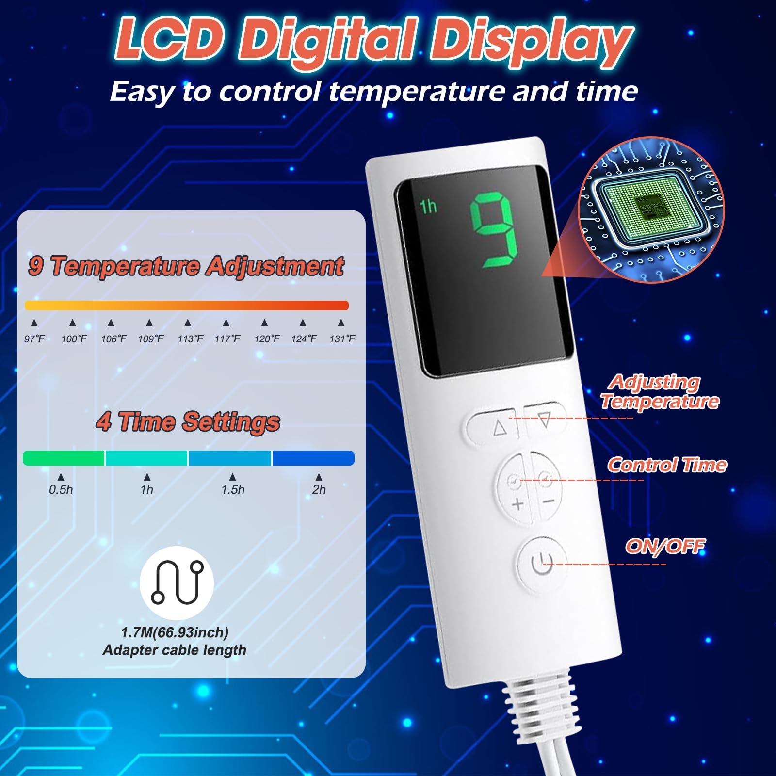 Scaldapiedi Elettrico 40x40cm, Geegear Scalda Piedi Elettrico con 4 Impostazioni del Timer e 9 Livelli di Temperatura, Riscaldamento Rapido, Cuscinetti Riscaldanti per Alleviare il Dolore