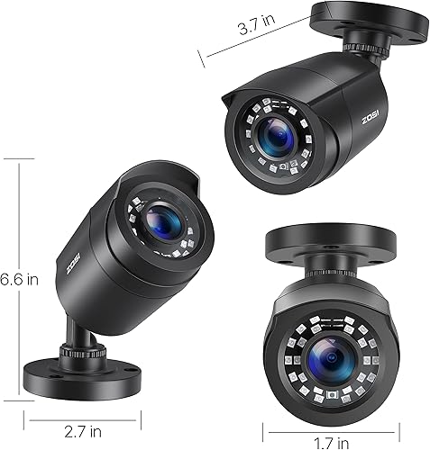 Miniatura 9 de ZOSI 1080P - Paquete de 4 cámaras de seguridad HD TVI, visión nocturna de 80 pies, cámara bala impermeable para interiores y exteriores, para
