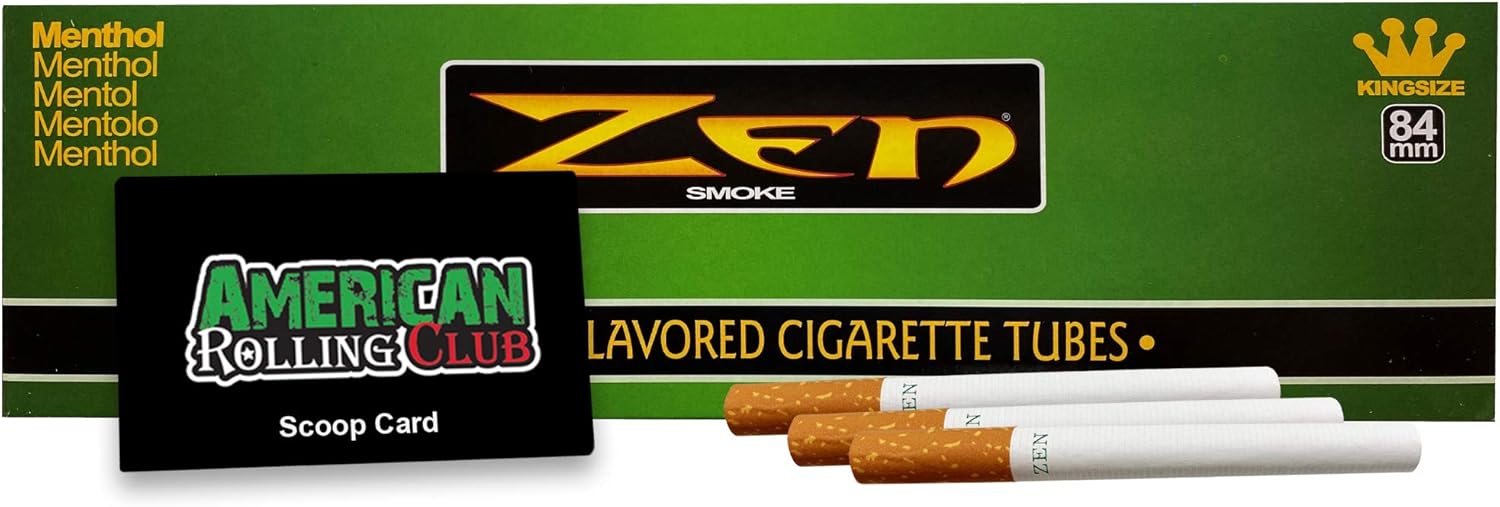 Zen Cigarette Tubes Menthol King Size (5 Pack) Five Boxes 1000 Tubes Total Includes American Rolling Scoop Card