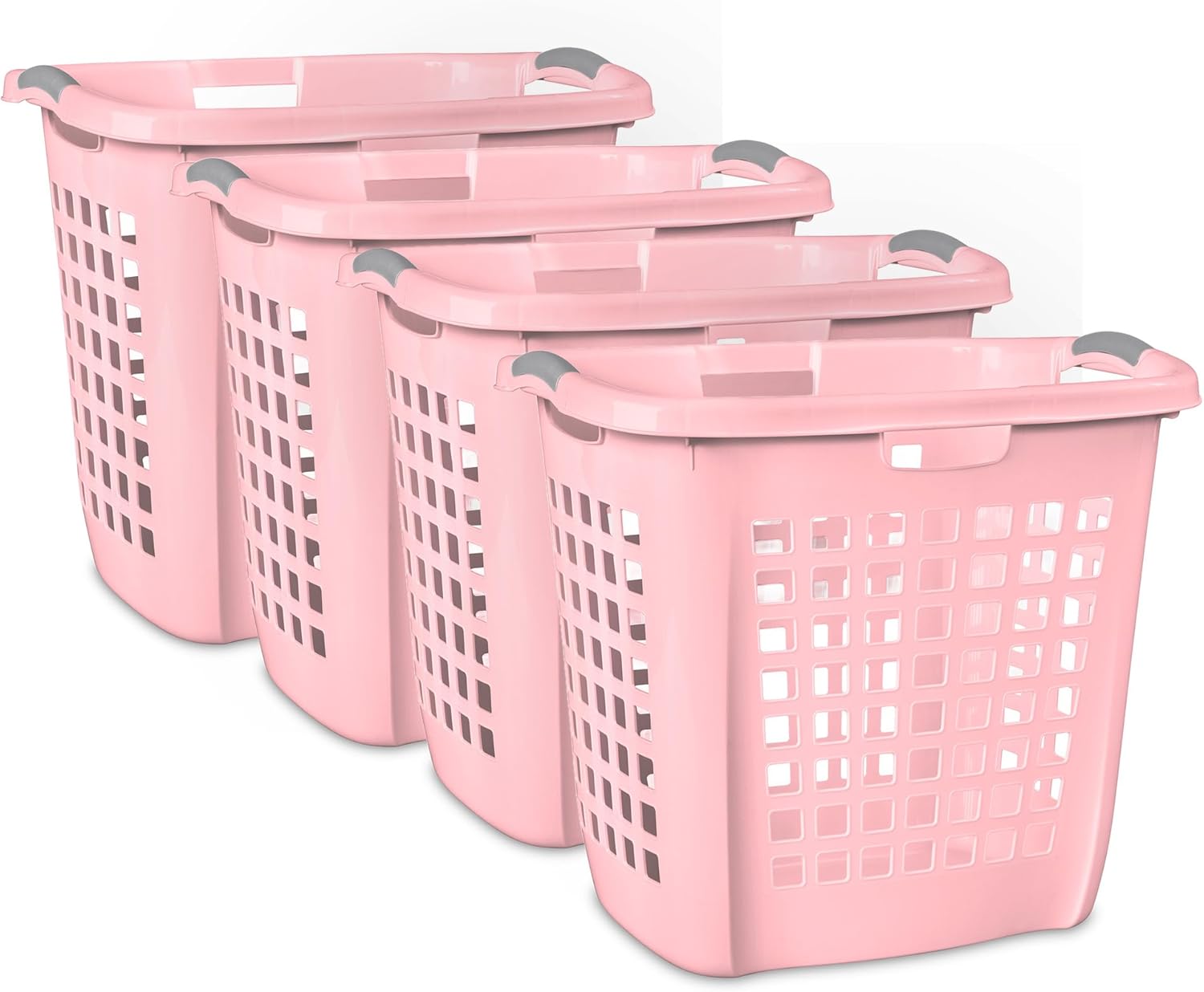 Sterilite 4-Pack 2.1 Bushel Ultra Easy Carry Hamper, Laundry Basket Organizer, Gray Pumice - Large Plastic Clothes Bin for Home, Dorm, Bathroom, and Bedroom Organization