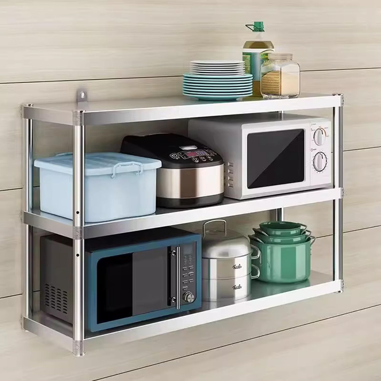 Étagère murale pour casseroles polyvalente et support vin en inox