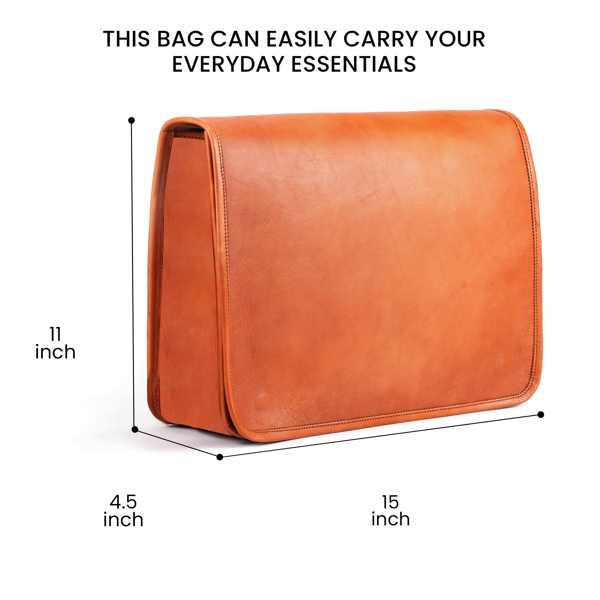 Handmade World Leather Messenger Bag 'Elegant Enigma' 15 Inch Laptop Computer Shoulder Bag Satchel Crossbody (Tan Brown)