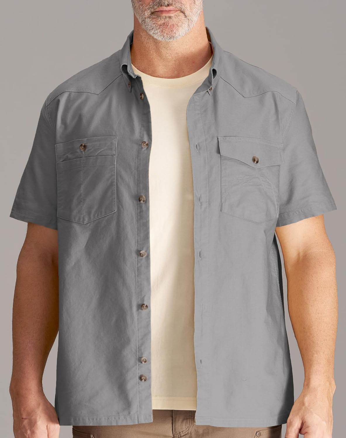 CHRONOLINE Short Sleeve Button Down Shirt for Men Regular Fit Oxford Cotton Work Shirt with Pocket Work Utility Top for Men
