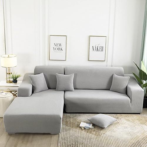 Funda elástica para sofá en forma de L, protector de muebles seccionales, funda de sofá duradera y antideslizante, funda elástica en forma de L, 3