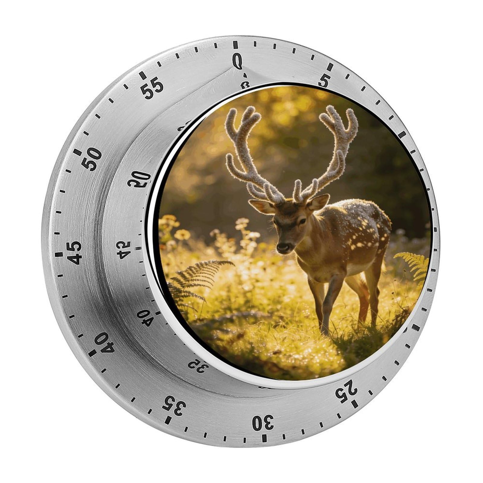 Graceful Deer with Antlers in Nature Timer Exquisite Stainless Steel Body Desk Visual Timer with Loud Alarm 60-Minute Mechanical Countdown Timers Magnetic Backing Cooking Kitchen Timers for Work
