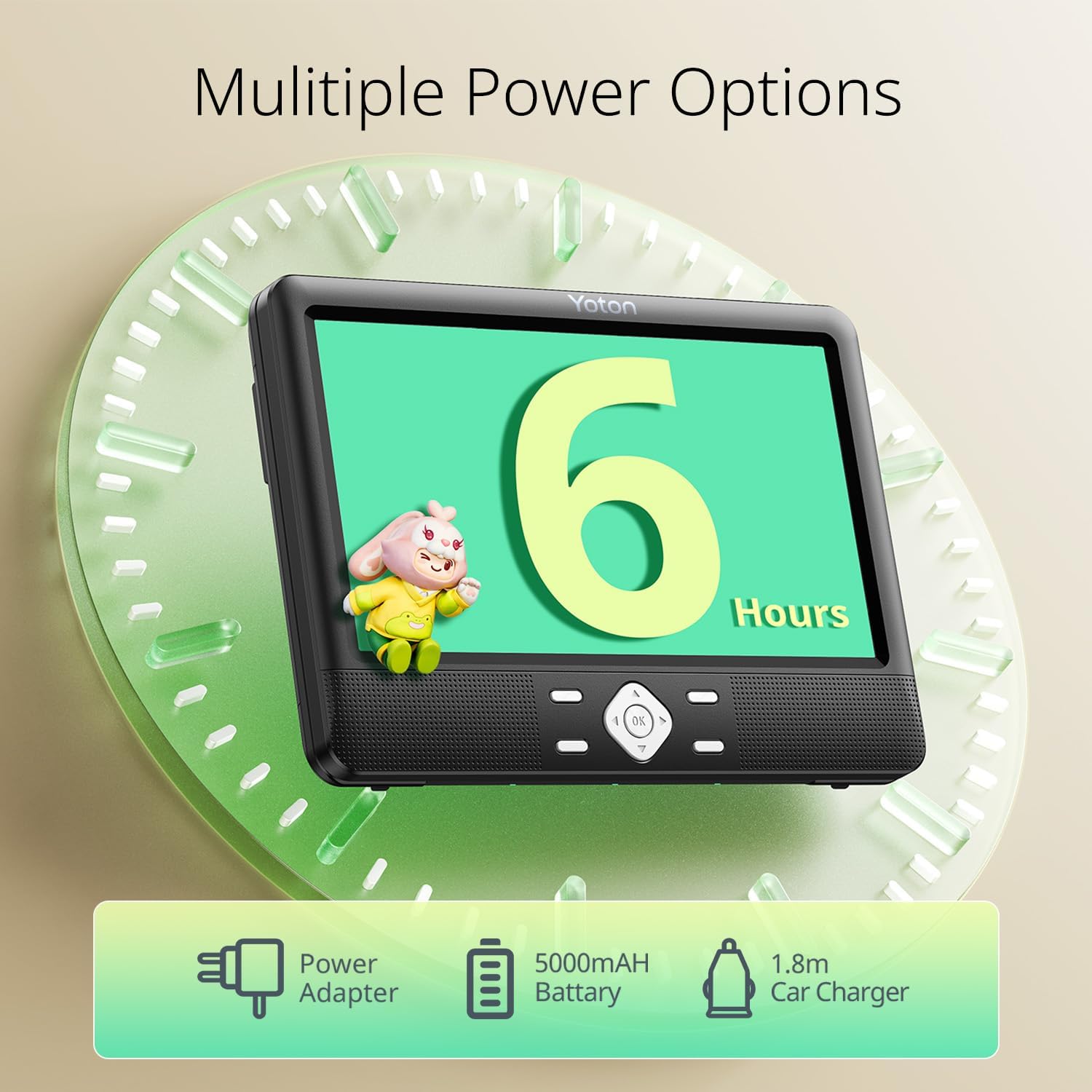 Yoton 10.5" Two Car DVD Players Portable Headrest Dual Screen Play a Same or Two Different Movies with 6 Hours Rechargeable Battery, 2 Mounting Brackets, Support USB/SD/Sync TV