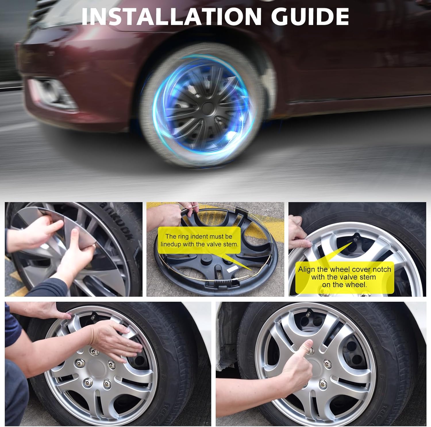 AUTOWIKI 14 Inches Wheel Rim Cover Hubcaps, Hubcap Wheel Cover Replacement for Car Truck SUV R14 Universal ABS Hub Caps Wheel Covers Accessories Set of 4 Matte Black Color - 5083 Style