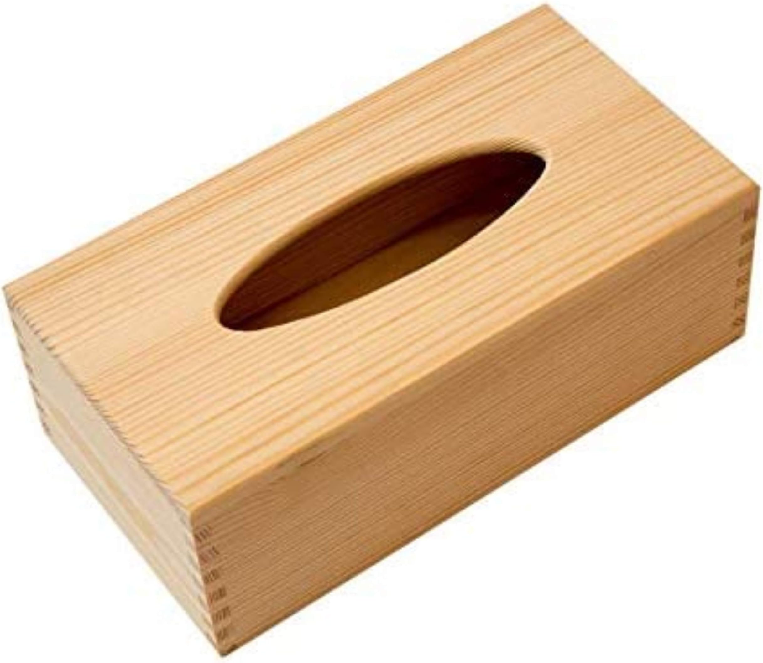 Decorative Rectangular Spruce Wood Tissue Box Cover, Rustic Decorative Style, Brown