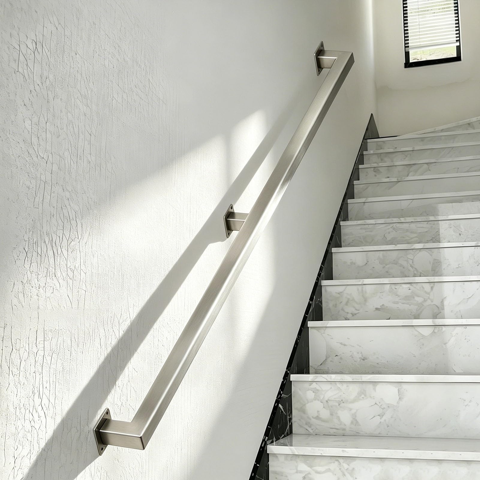 Junvstor Stair Handrail for Indoor Stairs, Outdoors Stair Railings, Sturdy Wall Mounted Hand Rail for Stairacse Non-Slip Safety Design, with Banister Hardware And Brackets(16ft/480cm)