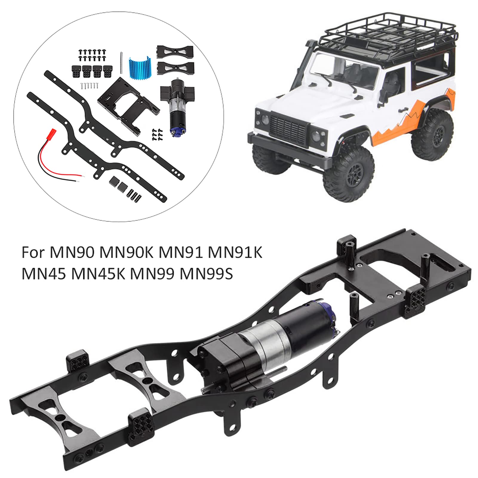 Lybunair Metal Frame Girder with Motor Set Fit for MN90 MN90K MN91 MN91K MN45 MN45K MN99 MN99S, Black (Black) - Image 2