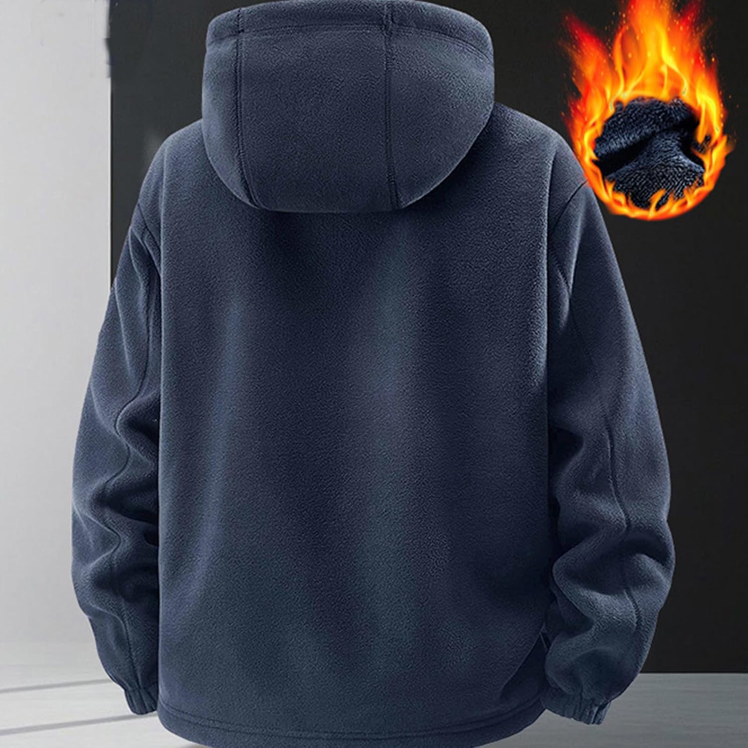 Men's Double Layer Fleece Hooded Jacket, Winter Outdoor Ultra Warm Sherpa Jacket Full Zip Polar Fleece Windproof Coat
