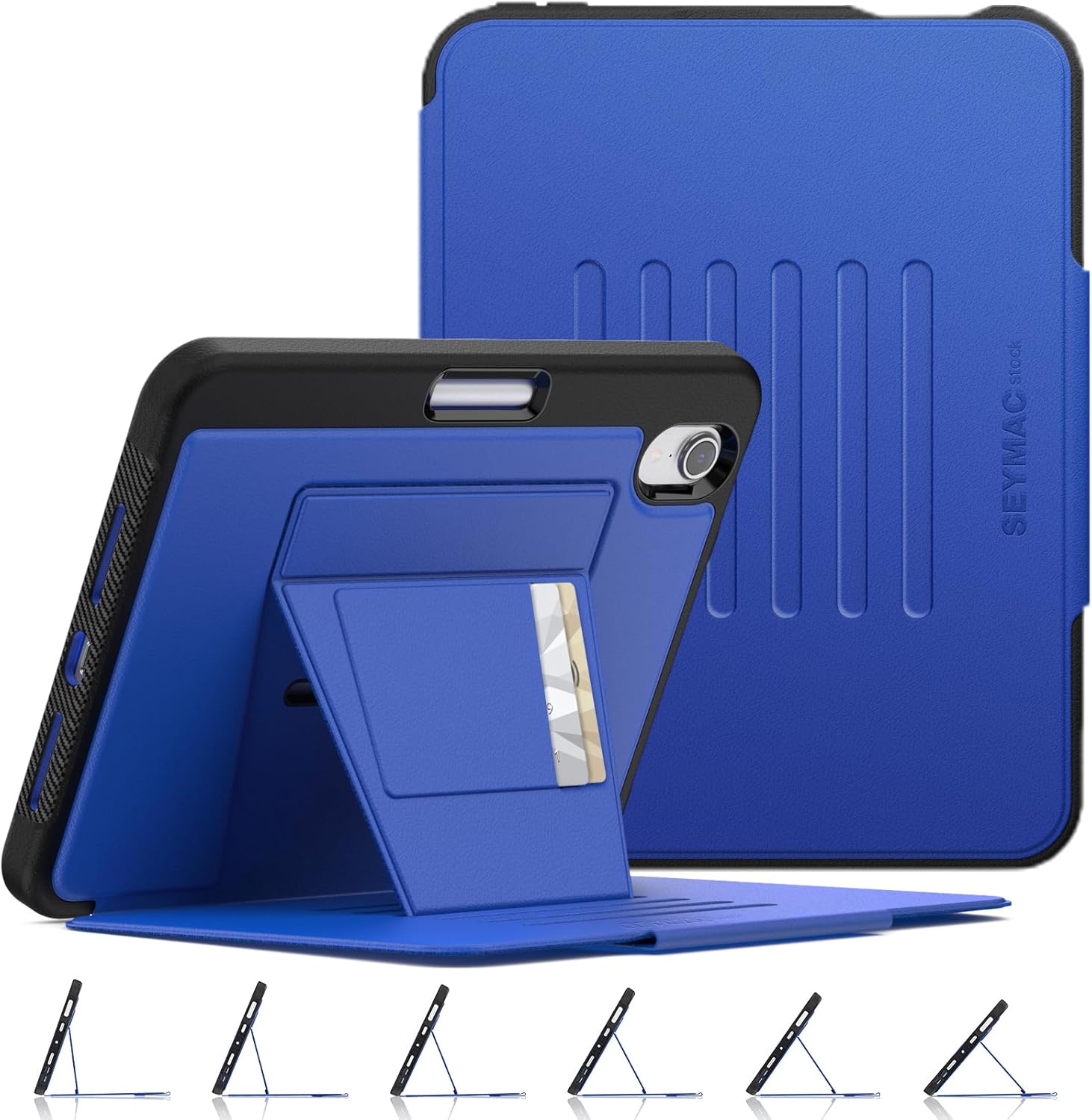 SEYMAC stock Case for iPad mini 7 (A17 Pro)/ Mini 6 8.3'', Strong Magnetic Auto Sleep Shockproof Case with Absorbing Multi-Angles Stand, Pen Holder, Card Slot, Blue