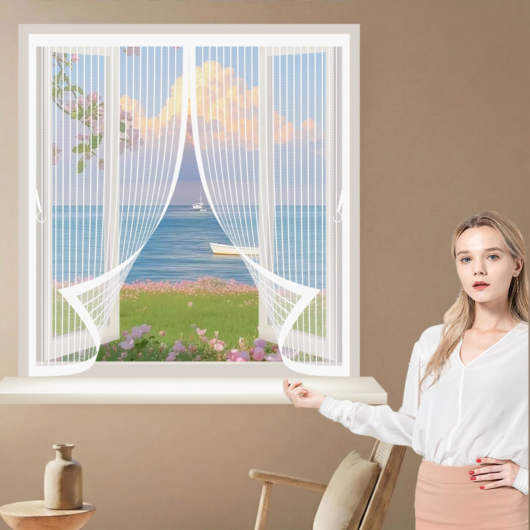 Magnetvorhang 205 x 195 cm Automatisches Schließen, Ohne Bohren, Verschiedene Größen, Magnetvorhang Ist Ideal Insektenschutz Vorhang Fenster für Alle Türen Und Fenster, Weiß