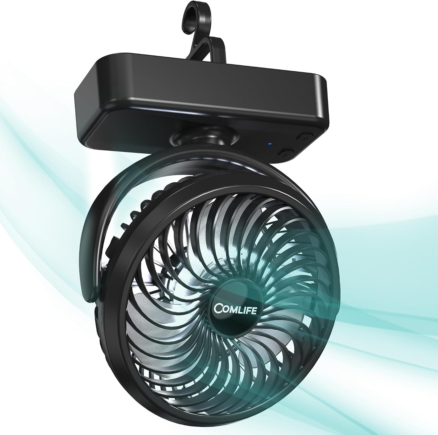 Camping Fan with LED Lantern - Rechargeable Battery Operated Fan, 35H Run Time Max, 3 Speeds, Portable Desk Fan with Hook for Tent Car RV Outdoor Emergency Outage Hurricane 5.5 inch