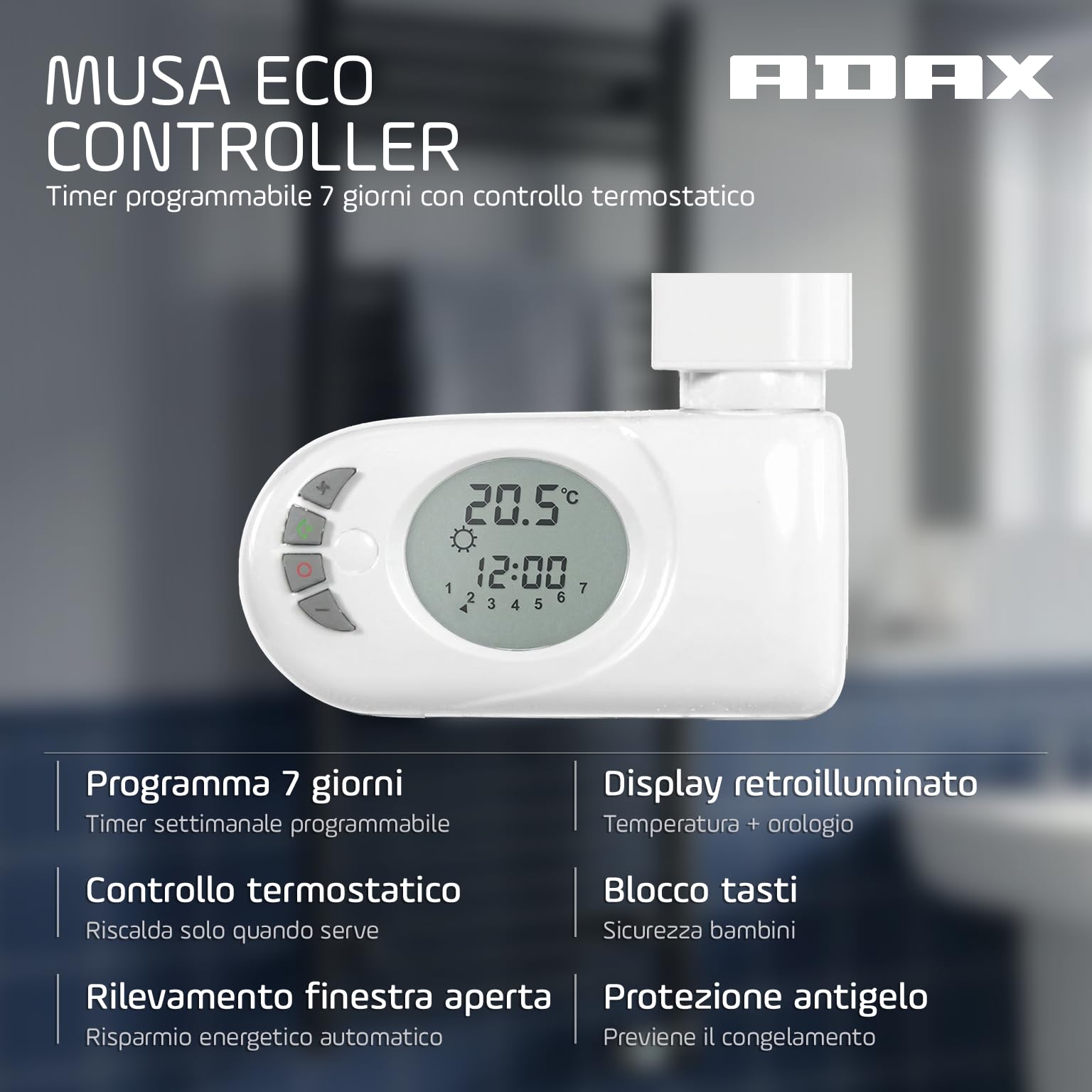 ADAX Comfort Scaldasalviette Elettrico 500x874 mm – Termoarredo Elettrico Bagno con Termostato, Porta Asciugamani da Parete, Radiatore Elettrico Scalda Salviette, 300W, Bianco, IP44