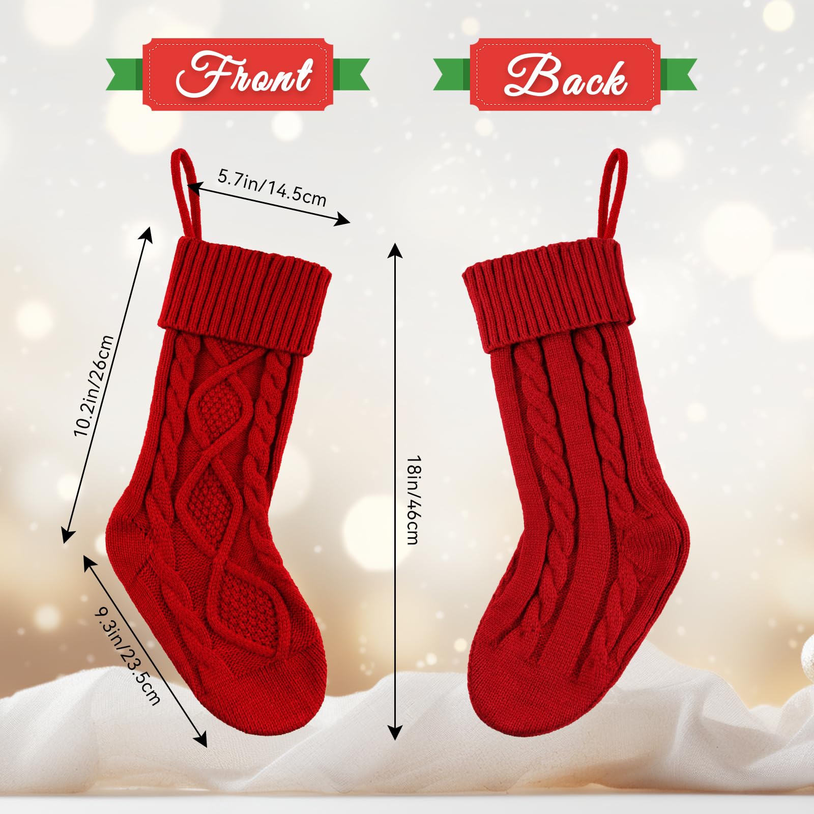 Lot de 6 chaussettes de Noël en tricot torsadé avec étiquettes nominatives pour les fêtes, Noël, décoration familiale (rouge, blanc, vert) - 45,7 cm