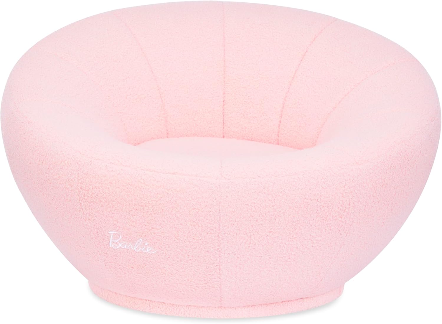 Evolur Barbie I'm Unstoppable Kids Couch, Soft Teddy Velvet Lounge Sofa with Supportive Back and Armrests, Lightweight Playroom and Nursery Seating, ASTM Certified — Pink