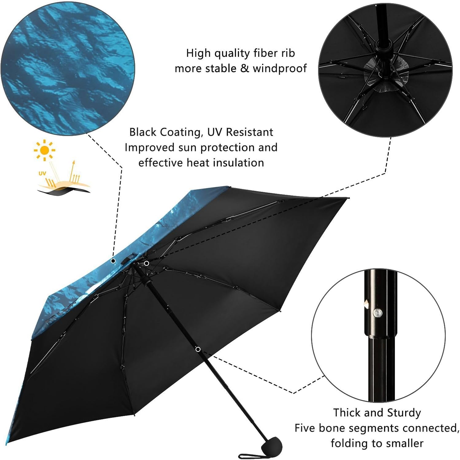 Sport Balls Football Baseball 5 Folds Travel Umbrella for Rain Sun UV Resistant, Windproof 6 Ribs Lightweight Compact Folding Umbrella for Adults Teens Kids Girls Boys