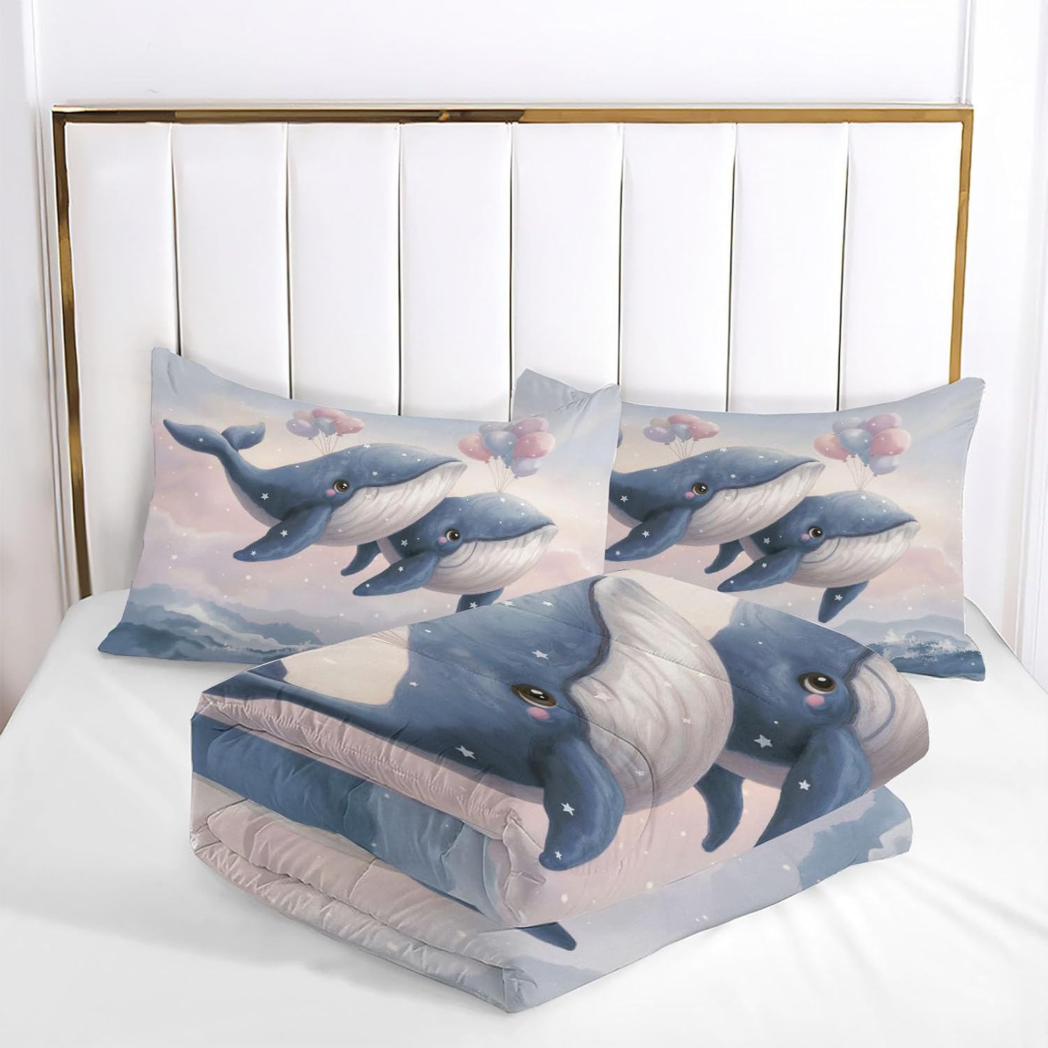 Kids 68" x 86" Coverless Duvet for All Seasons, Reversible Washable 2 Quilt with Simple Cute Animal Patterns, Blue Comforter with 1 Pillowcases 50x75cm, Twin