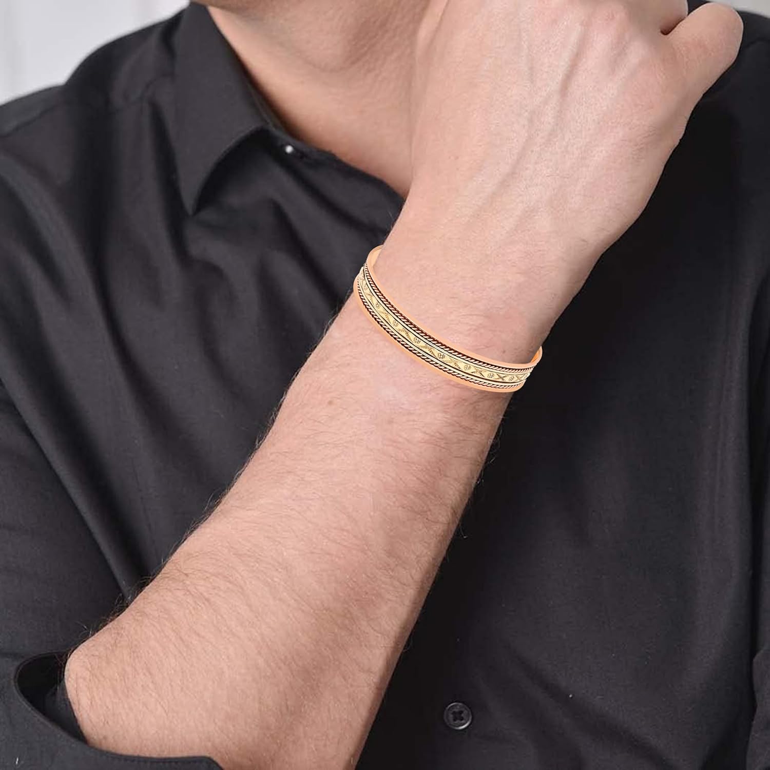 Art Of Creation Pure Copper Set Of 3 Bracelet Cuff Adjustable Kada Bangle for Men and Women Handmade Solid Plain Wrist Band For Unisex - Image 3