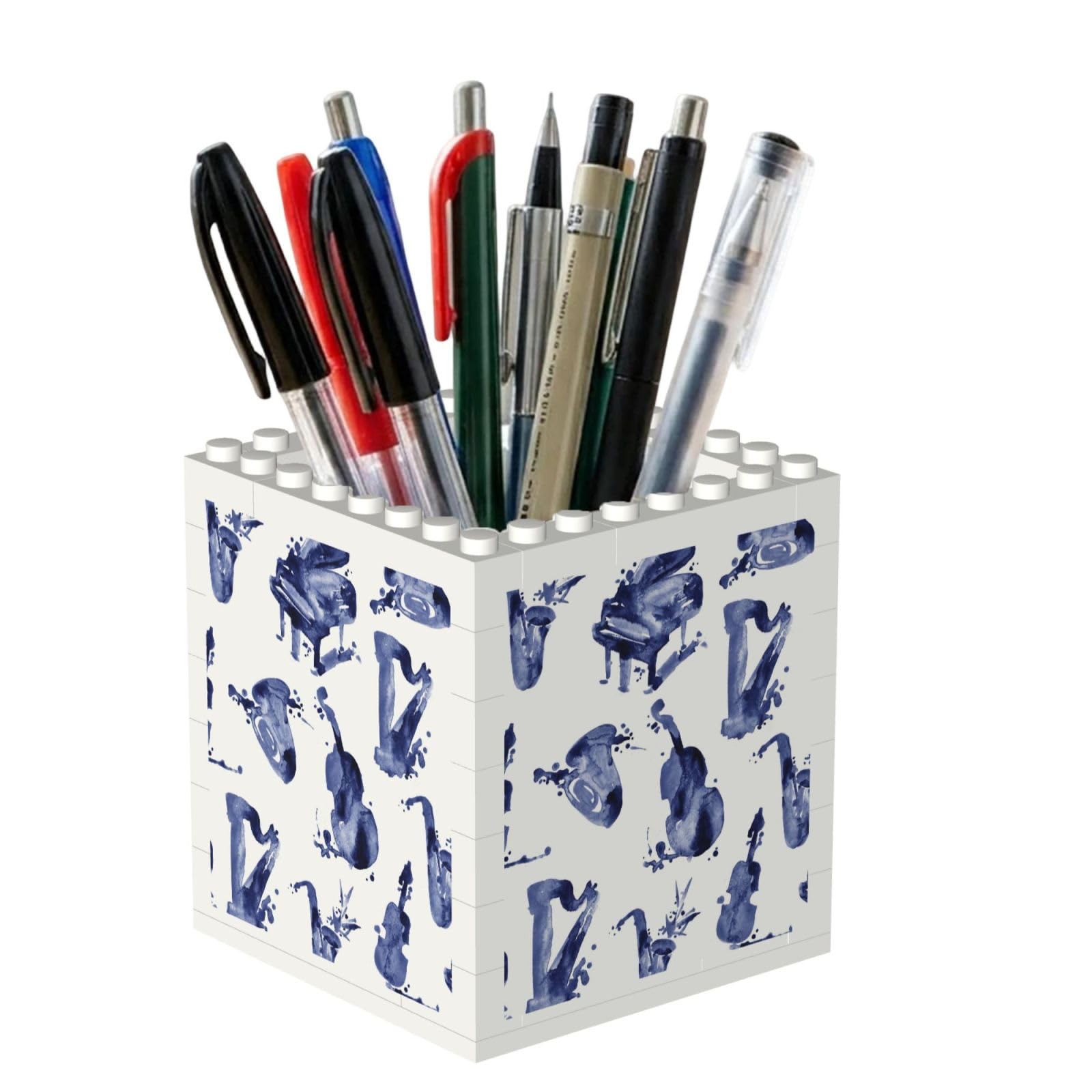 Poadnly Blues Saxophone Piano Cello Bass, Pen Pot Pencil Holder for Office Home School, Compact Desk Organiser for Office Stationery