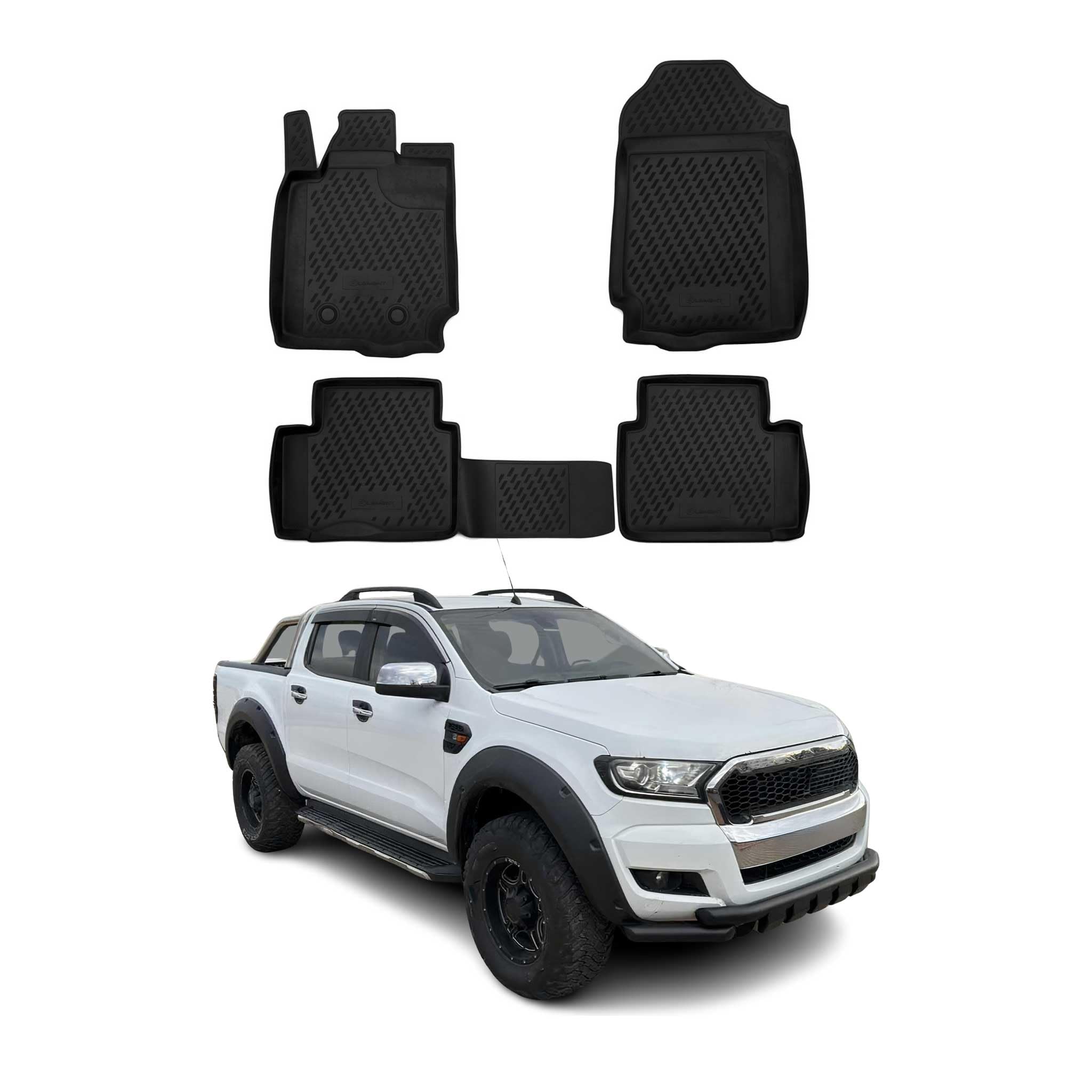 OMAC Dywaniki Gumowe Dywaniki Pasujące do Ford Ranger 2012-2022 2tür SuperCab Czarny 4X