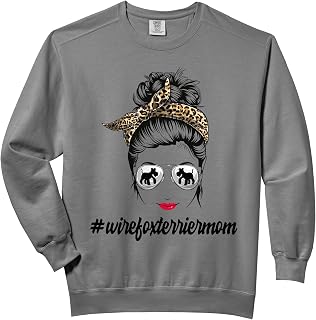 Wire Fox Terrier Dog Mom Messy Bun Leopard Women Puppy Lover Comfort Colors Adult Sweatshirt