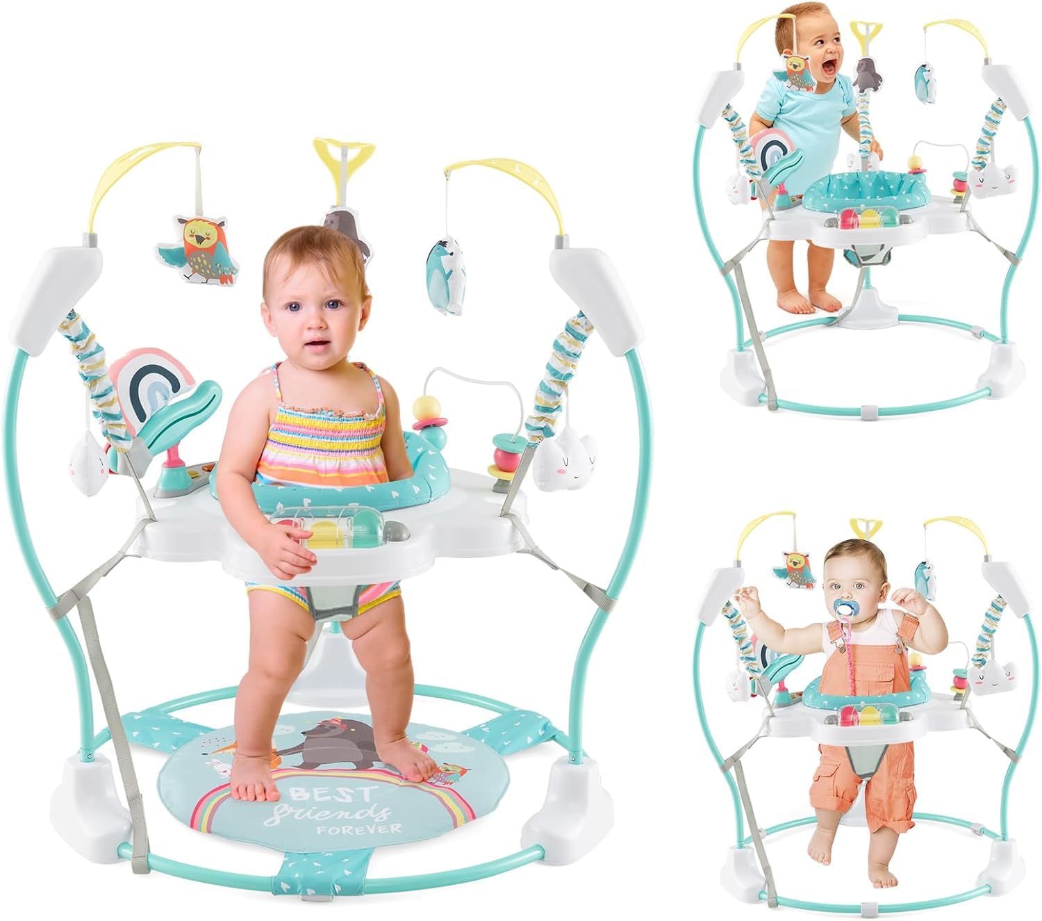 GOPLUS Centro de Actividades para Bebé, Saltador Bebe Zoo con Asiento Giratorio 360°, Altura Ajustable y 9 Juguetes Interactivos, Andador con Luces y Música, para Bebés 6 Meses+ (Azul)